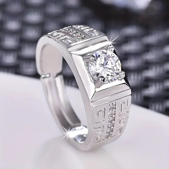 Luxurious Inlaid Zircon Men's Ring, Adjustable Size For Men - Picture 4 of 7